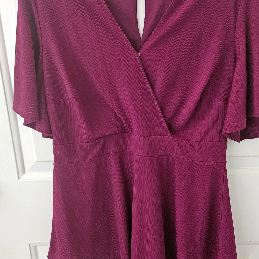 Thaila Sodi  Dark Fuscia Flutter Sleeve Peplum Top Medium